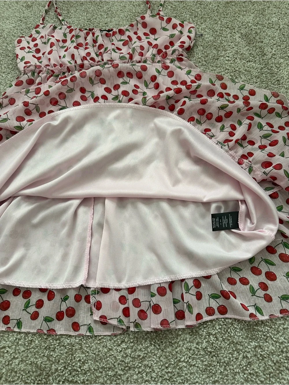 Trixxi Pink Cherry Print Tiered Babydoll Dress β Size M - Picture 10 of 11